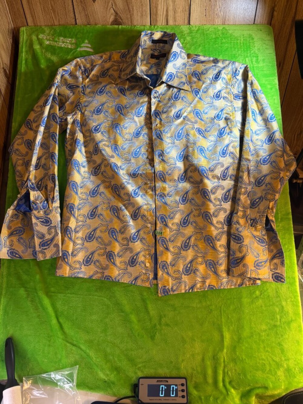 Leonardi Italy Paisley Brocade LS Dress Shirt Mens Sz XL Gold Blue